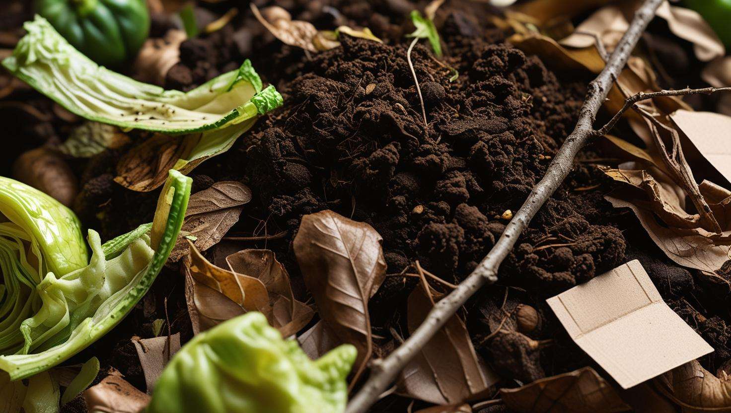  A variety of compostable materials like vegetable scraps, coffee grounds, and yard waste (leaves, twigs)