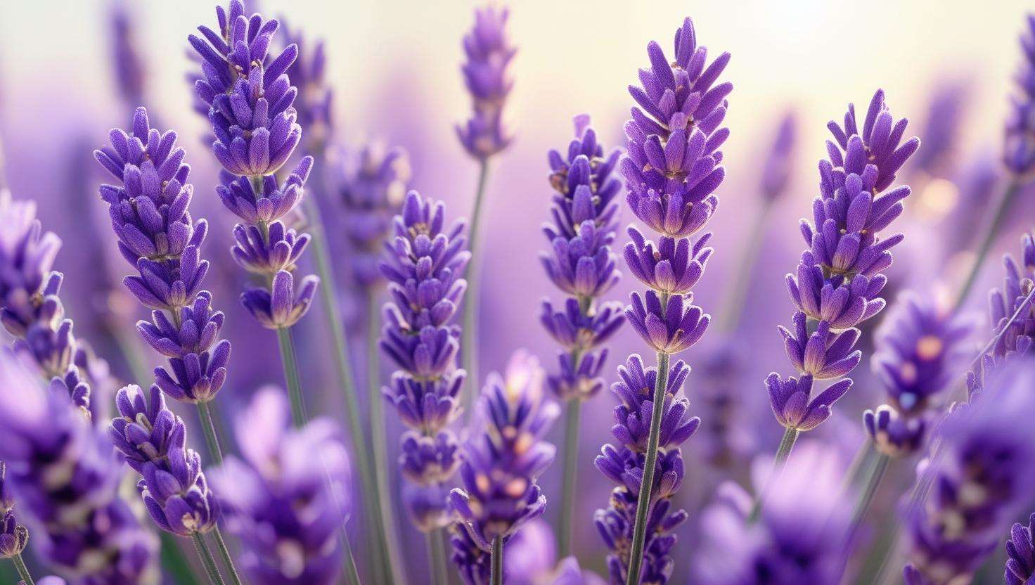 Close-up of lavender flowers in full bloom, showcasing the rich purple petals and delicate details against a sunny background