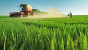 Healthy, thriving grassland with vibrant green pasture and fertilizer spread across the field.