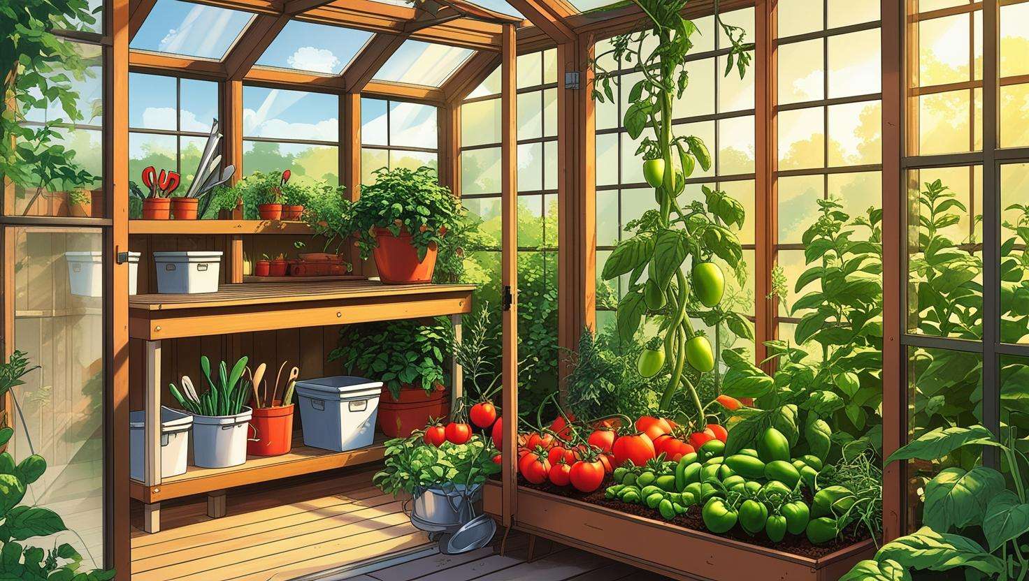  A diagram or illustration showing the dual function of a greenhouse shed (storage + growing plants).