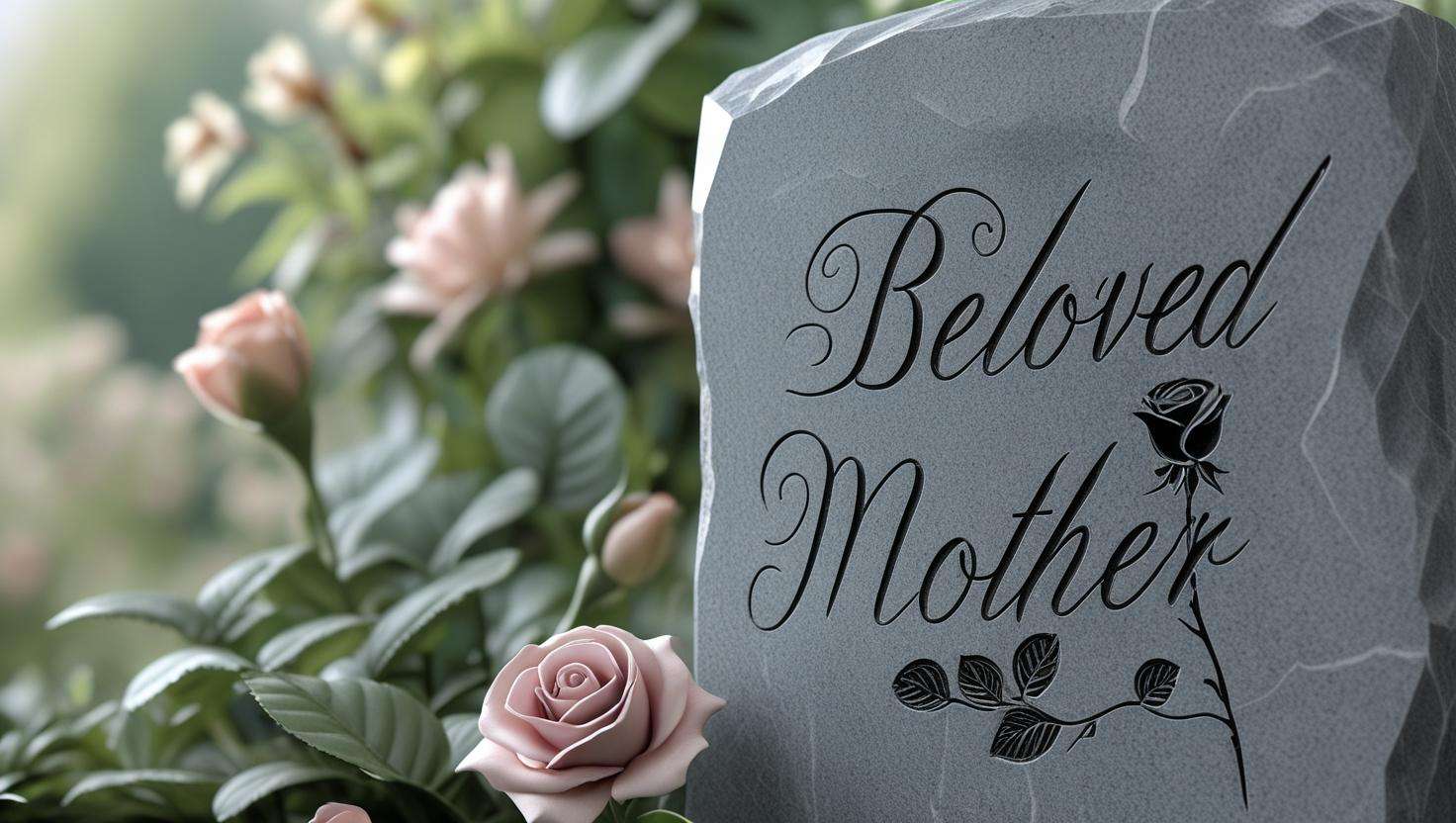 Close-up of a personalized memorial stone with an engraved quote and flower design, showcasing custom engraving for garden tributes