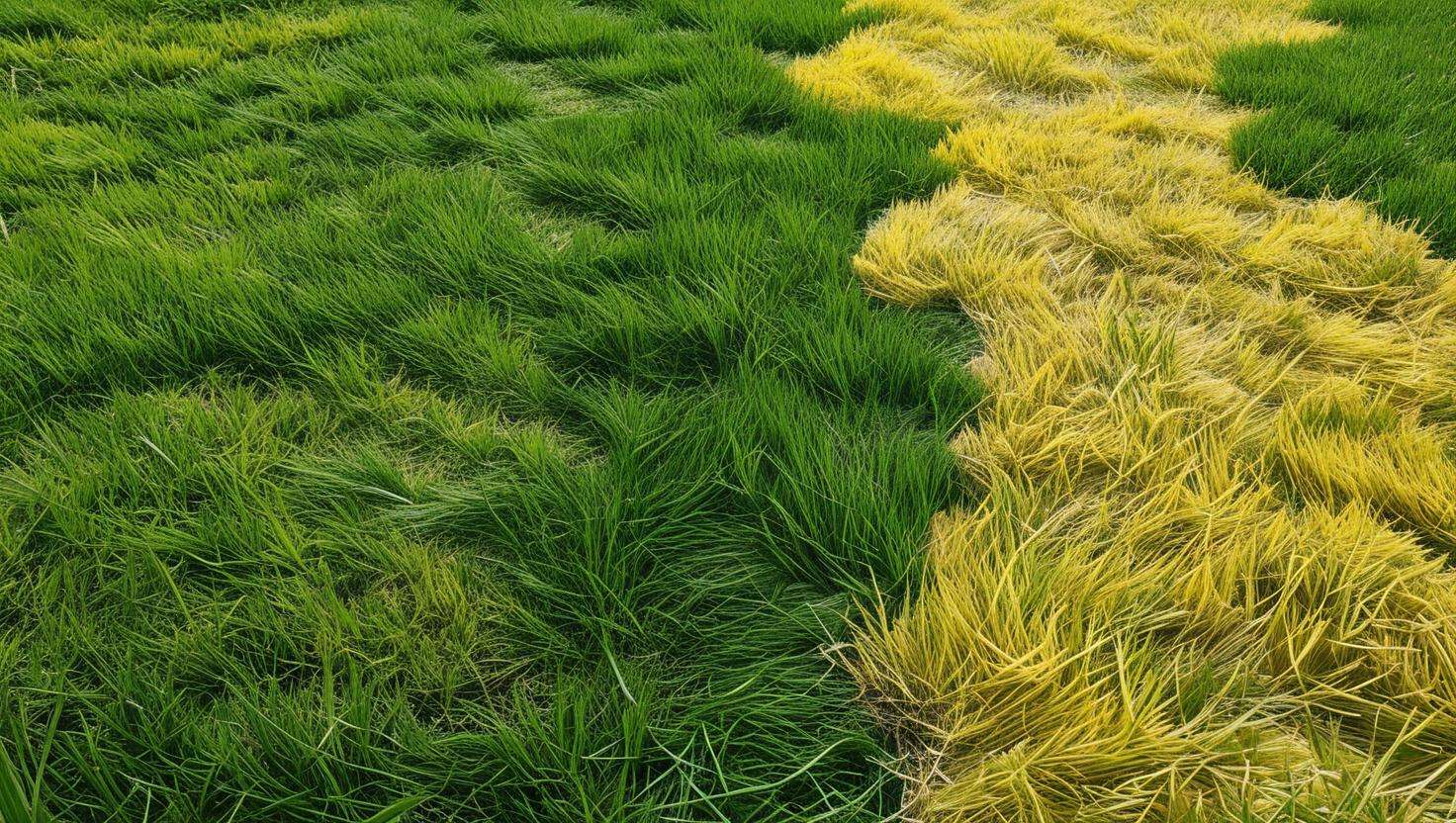 A garden with uneven fertilizer application, showing some areas with over-fertilized plants and others under-fertilized.