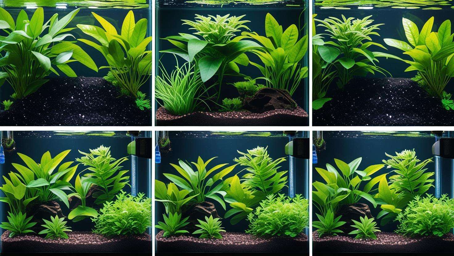  A step-by-step visual of setting up a betta tank with plants, showing the proper arrangement of plants, substrate, and lighting.