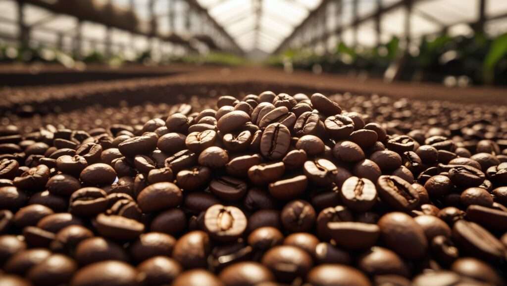 A coffee plant affected by climate change, highlighting the impact of rising temperatures and weather unpredictability on coffee production