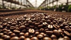 A coffee plant affected by climate change, highlighting the impact of rising temperatures and weather unpredictability on coffee production