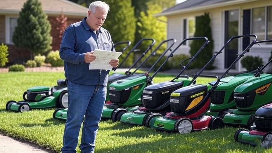 A person analyzing a lawn and considering different Scag mowers, with a checklist.