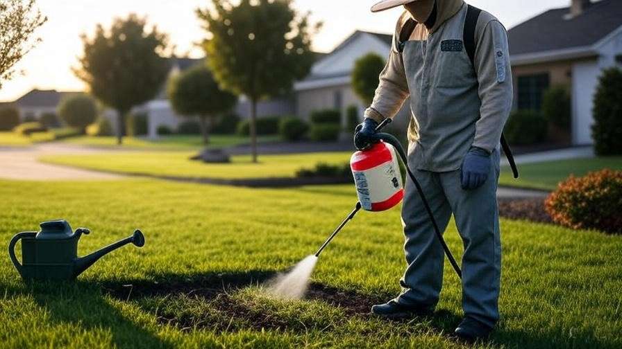 A visual guide showing different steps of fungicide application, including mixing, spraying, and watering.