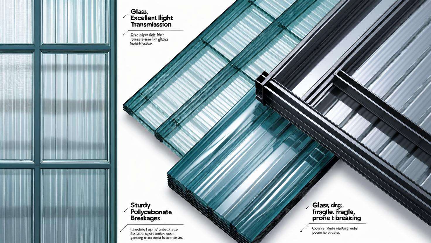 An image showcasing different materials like glass, polycarbonate panels, and metal frames laid out next to each other.