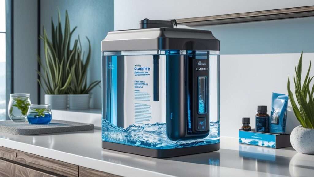 An aquarium with crystal-clear water and healthy fish swimming, showcasing the effectiveness of an aquarium water clarifier in maintaining a pristine tank.