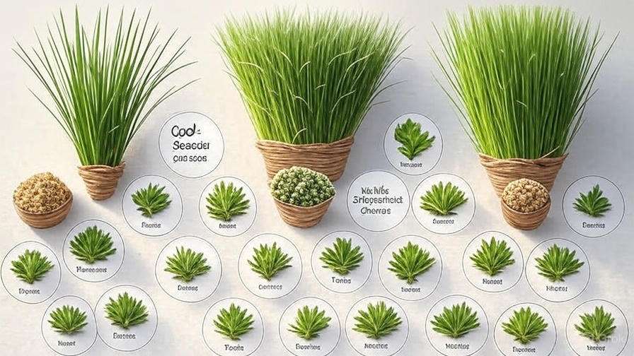 A graphic that showcases the different types of turf seeds (cool-season, warm-season, hybrid) with labels and corresponding visual characteristics.