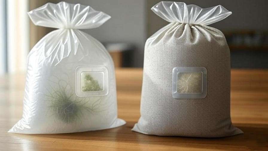 A visual comparison of different mushroom grow bags made from various materials (e.g., polypropylene vs. breathable fabric bags).