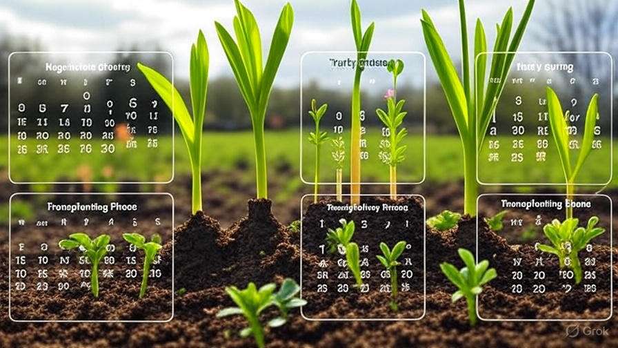 A calendar-style graphic showing different plant growth stages, marking when to apply 20-20-20 fertilizer (e.g., during the vegetative phase, early spring).