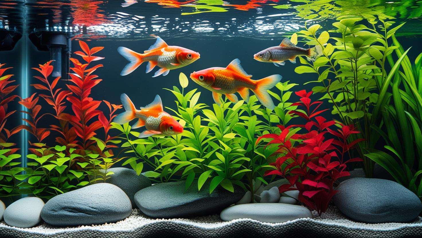 A beautiful, thriving cold water aquarium with healthy fish swimming and live plants or decorations, symbolizing a successful tank setup.