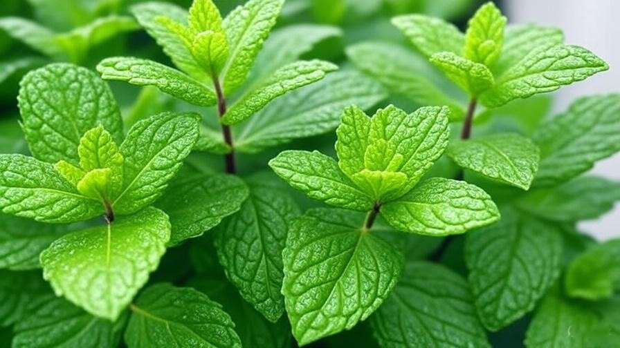 A close-up of vibrant orange mint leaves with visible citrusy aromas wafting from the plant.