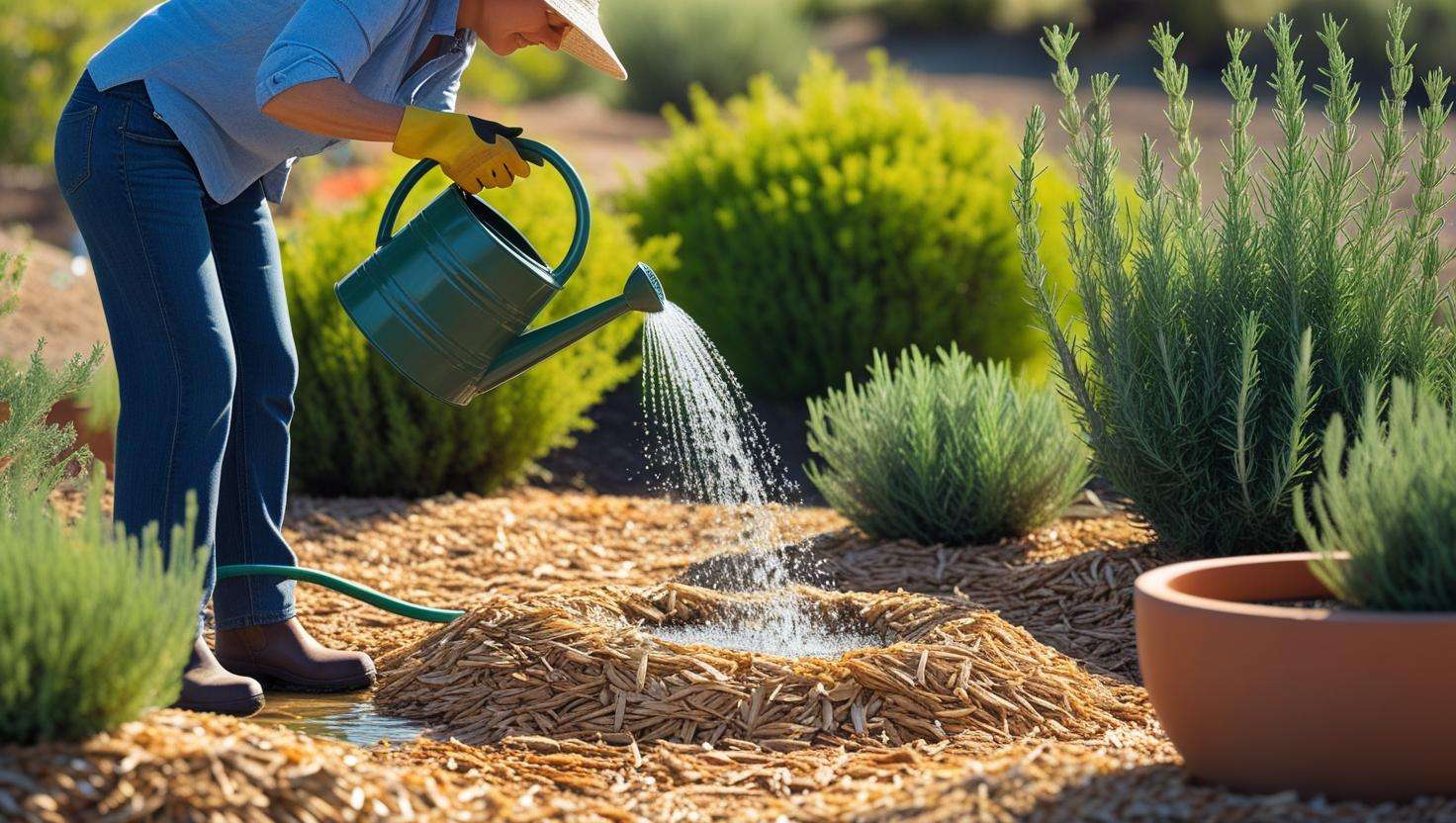 a farmer watering the plants