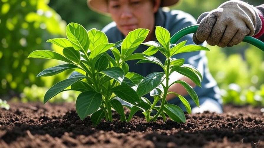A gardener watering loroco plants, showcasing healthy care practices like deep watering and proper soil drainage.