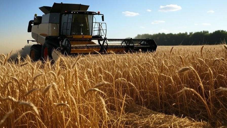 A combine harvester in action harvesting mature winter wheat.