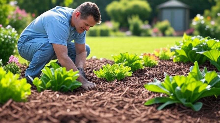  A well-maintained lawn with no pests, showing lush, healthy grass. This could include a gardener aerating the soil or adding mulch to the garden beds, symbolizing proactive pest prevention.