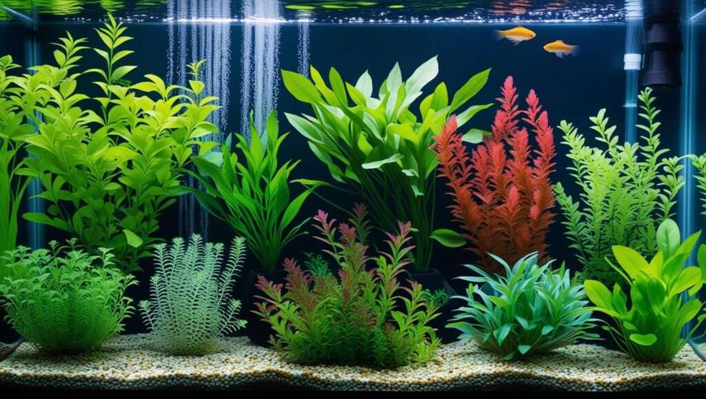Beautiful betta fish swimming among lush aquarium plants for bettas, creating a healthy and thriving tank environment.