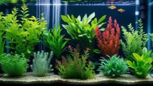 Beautiful betta fish swimming among lush aquarium plants for bettas, creating a healthy and thriving tank environment.