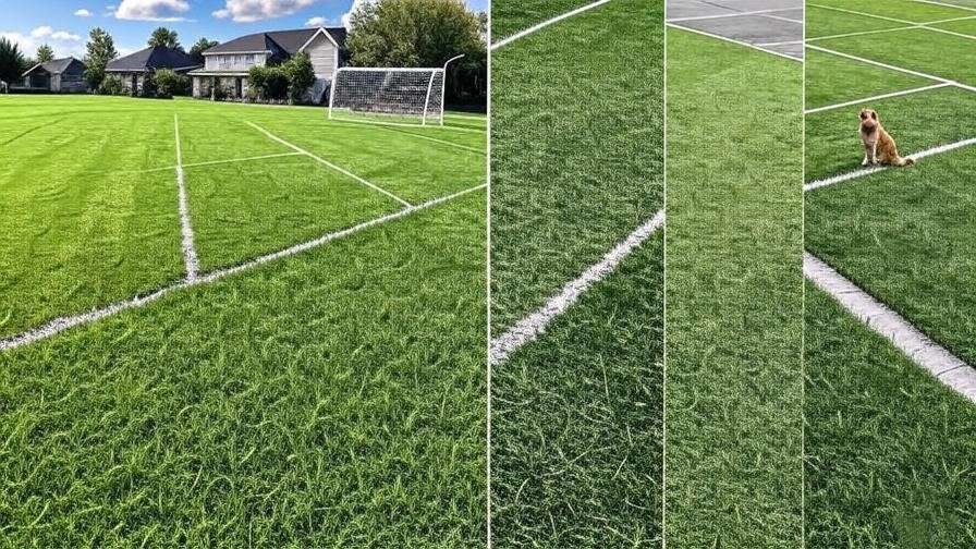 A collage of different types of astro turf used in residential, sports, pet, and commercial settings.