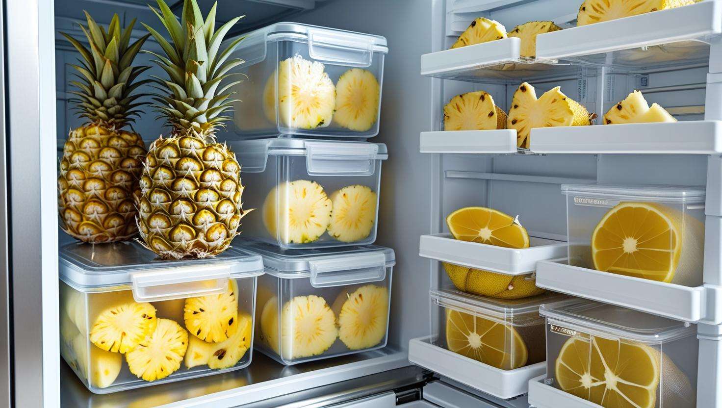 pineapples stored inside fridge