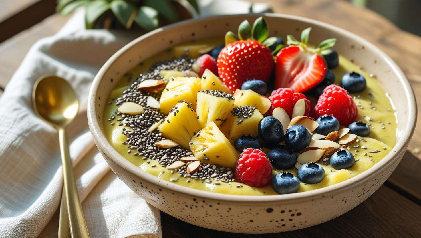 a bowl of fruits with pineapples