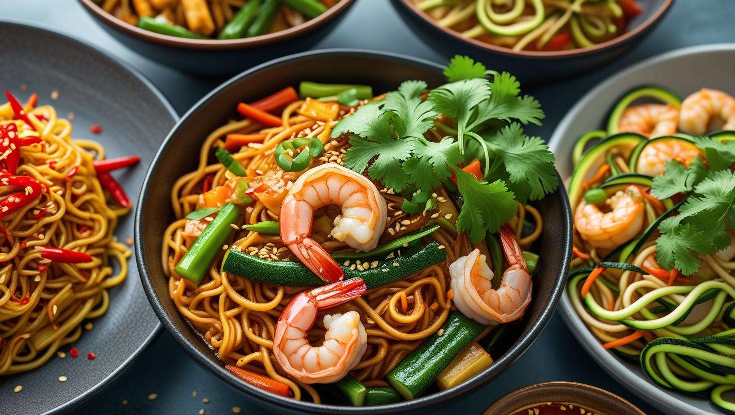 a variety of vegetable dishes served on a bowl