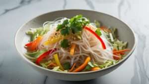 a bowl of vegetables and noodles