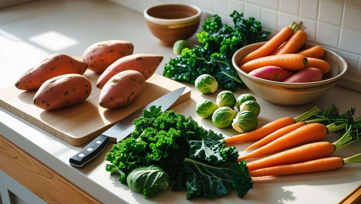 vegetables at kitchen counter