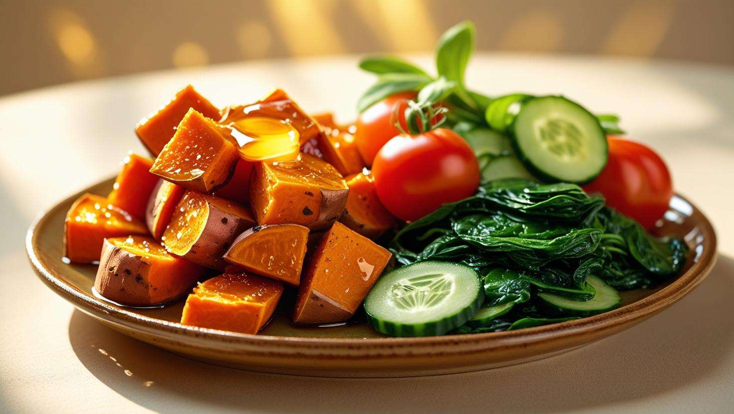 plate full of roasted potato, vegetables