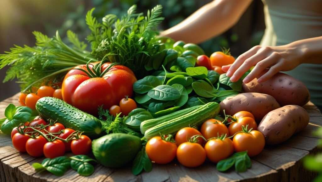 a basket full of beautiful vegetables