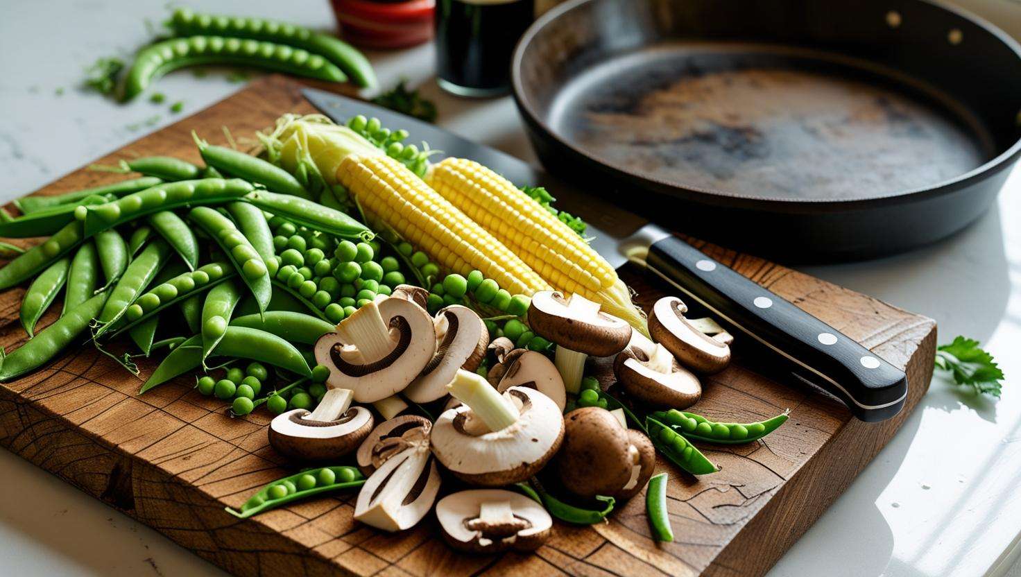 beautifully arranged vegetables along with a knife 