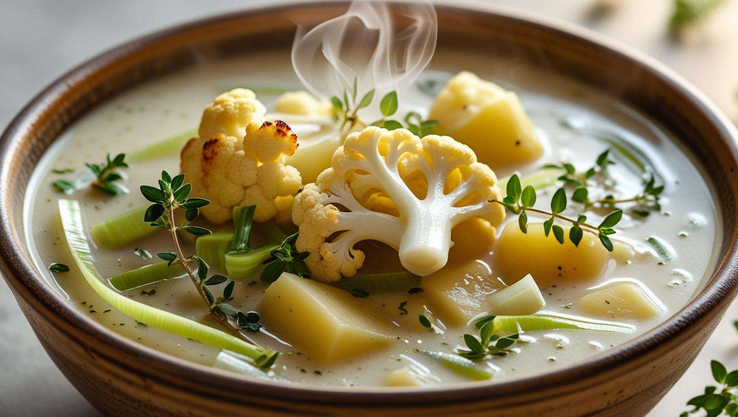 A hearty dish of roasted cauliflower with garlic, showcasing a healthy and flavorful way to incorporate white vegetables into meals.
