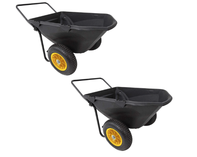 Polar Trailer 7 Cubic Foot Heavy Duty Utility Yard Garden Cart Wheelbarrow with Handle and Wide Track Rubber Wheels Hauling Outdoor, Black, 2 Pack
