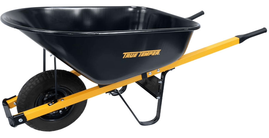 True Temper R6FF25 Wheelbarrow with Steel Tray and Never Flat Tire, 6-Cubic Foot Capacity