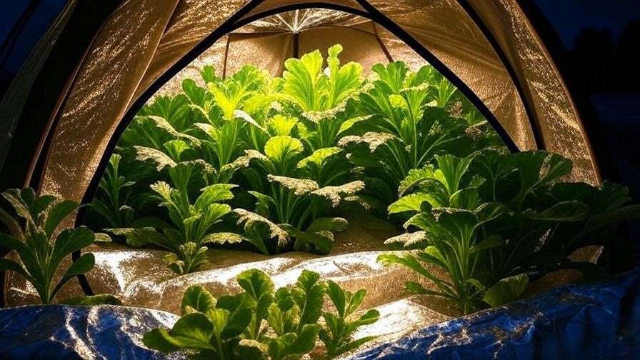 Insulated vegetable grow tent with reflective foam and thermal blankets for warmth at night