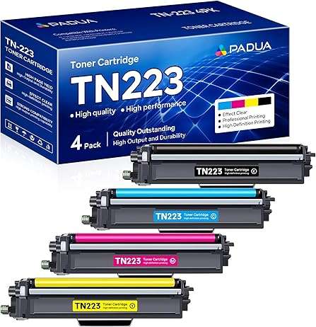 Brother Genuine Standard-Yield Toner Cartridge Four Pack TN223 4PK - includes one cartridge each of Black, Cyan, Magenta & Yellow Toner, Standard Yield, Model: TN2234PK 