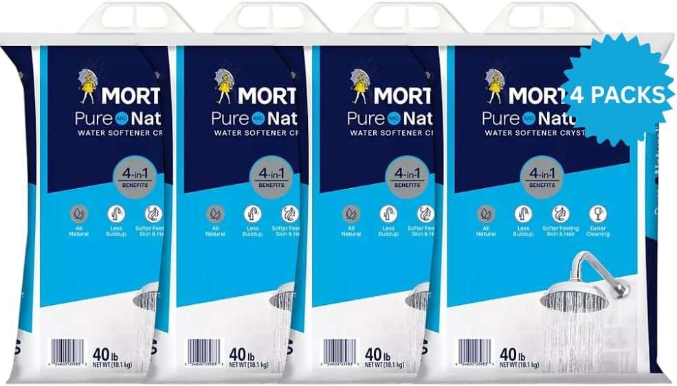 (4 Pack) Water Softener Salt Crystals – Natural High-Purity Salt for Softer Skin, Reduced Buildup, Easy Cleaning – 40 lb Each Bag with Handle, 160 lb Total