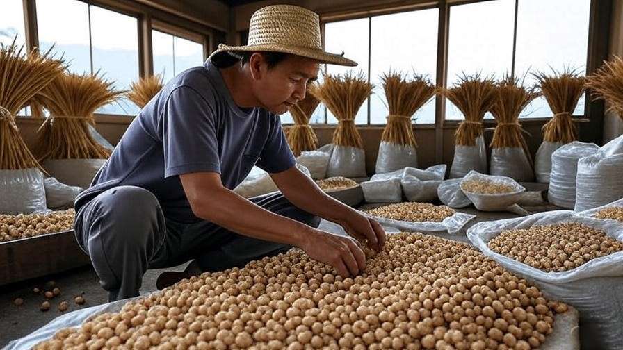 Farmer harvesting and drying gingelly plants with seed sorting area