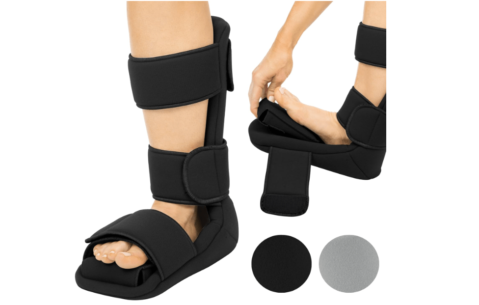 Vive Plantar Fasciitis Night Splint Plus Trigger Point Stretch Wedges - Soft Leg Brace Support, Orthopedic Sleeping Immobilizer Stretch Boot