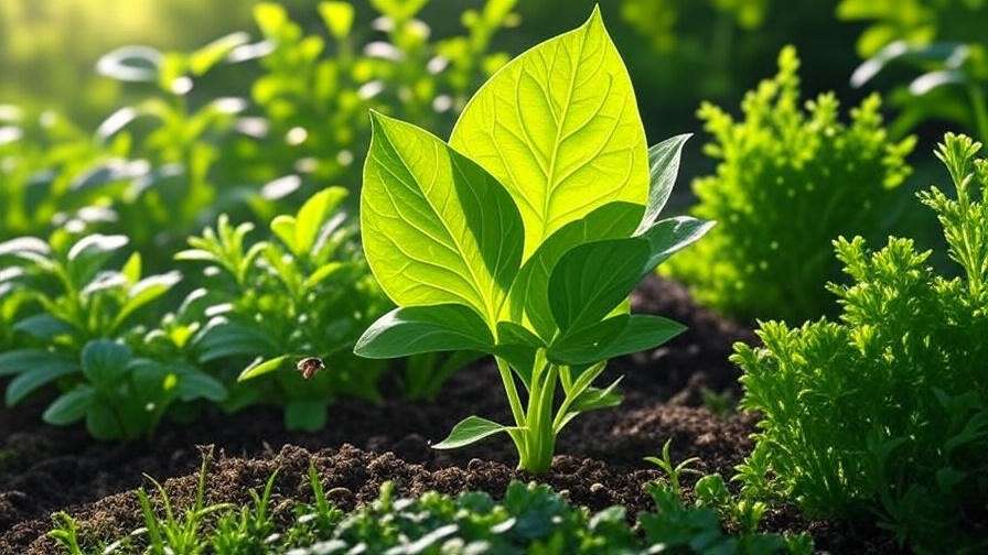 Leaf of life plant in garden bed with bee pollinator
