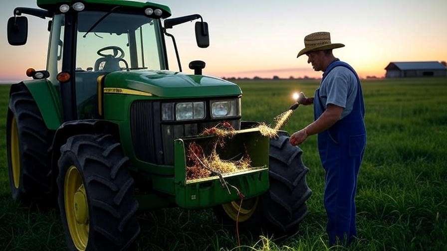 Farmer inspecting tractor engine for pest damage with chewed wires and nesting materials in field