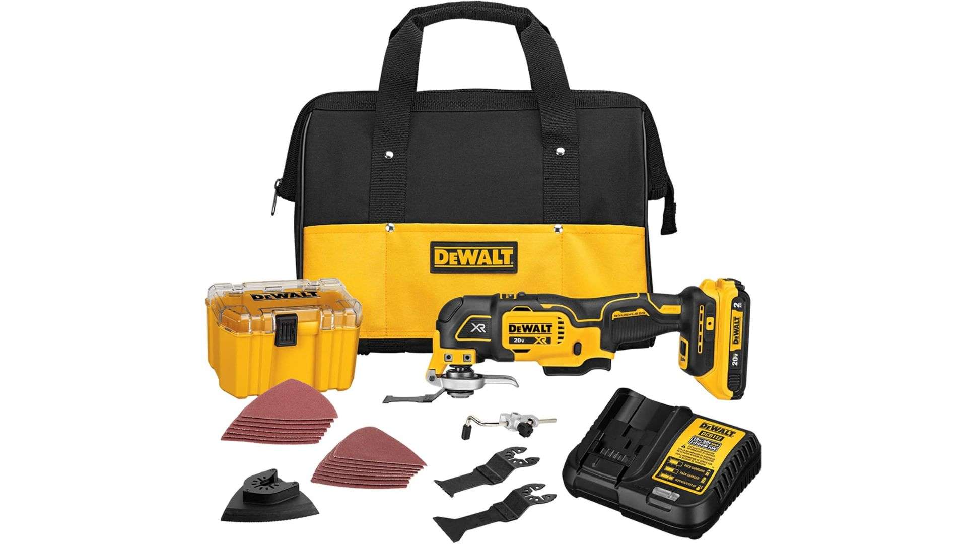 DEWALT 20V MAX XR Oscillating Multi-Tool Kit, Oscillating Tool Accessories, Cordless, 3-Speed, Quick Blade Change, Sand Paper, Blades, Battery and Charger Included (DCS356D1)