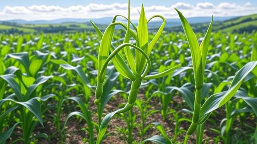 Intercropping concept with corn and beans growing together in a biodiverse farm landscape