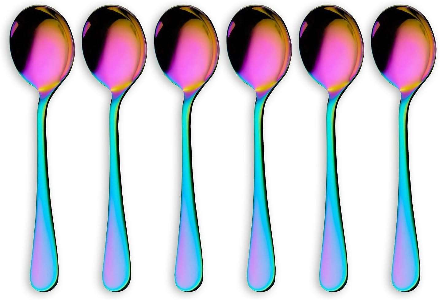 Renohef Rainbow Coffee Spoons,Stainless Steel Colorful Plated Mini Spoon,Tea Spoon,Ice Cream Spoon,Dessert Teaspoon Fruit Scoop Colorful Flatware Wedding Dinnerware Cutlery,Set of 6 (round) 
