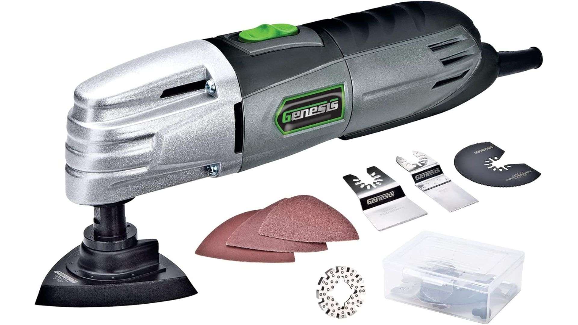 Genesis GMT15A 1.6 Amp Multi-Purpose Oscillating Tool and 19-Piece Universal Hook-And-Loop Accessory Kit with Storage Box