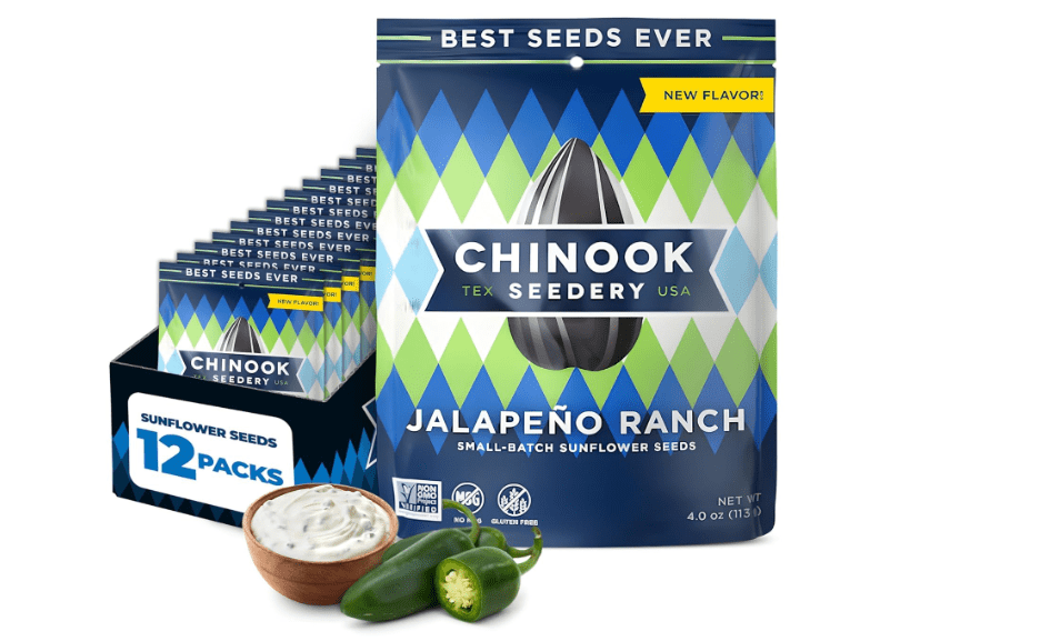 Chinook Seedery Roasted Jumbo Sunflower Seeds - Keto Snacks, Gluten-Free, Non-GMO, Jalapeno Ranch 4 oz (12-Pack) 