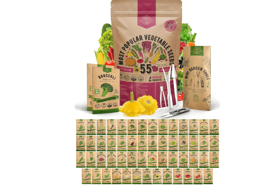 55 Vegetable Seeds Variety Pack - 35,600+ Non-GMO Heirloom Seeds for Planting Vegetables and Fruits in Individual Seed Packets, Home Garden Seeds 