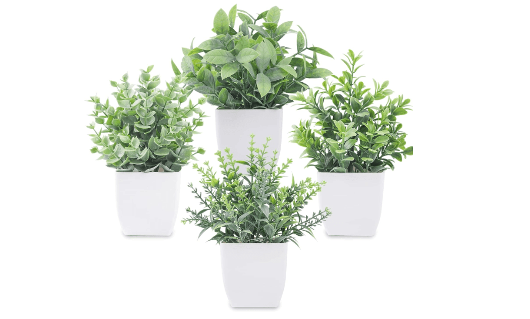 Der Rose 4 Pack Fake Plants Mini Artificial Greenery Potted Plants for Home Decor Indoor Office Table Room Farmhouse Bathroom Decor 